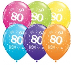 Õhupallid, värvilised "80" (6 tk / 28 cm)