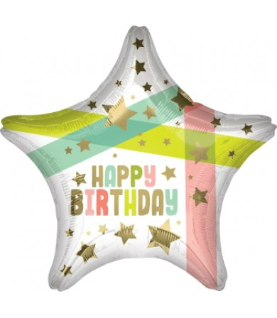 Folinis balionas "Happy Birthday Star" (48 cm)