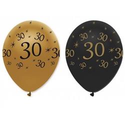 Õhupallid "30", kuldne-mustaga (6 tk.)